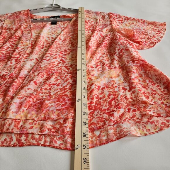 Maggie Barnes Flutter Sleeve Top Woman 30W Peach Orange Open Front Semi Shear - Picture 7 of 10